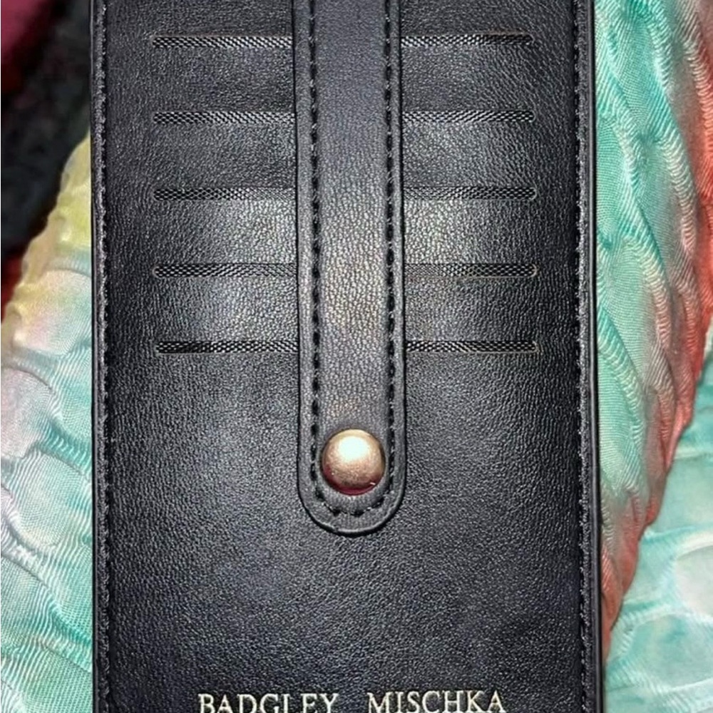 Badgley Mischka Black Leather Card Holder